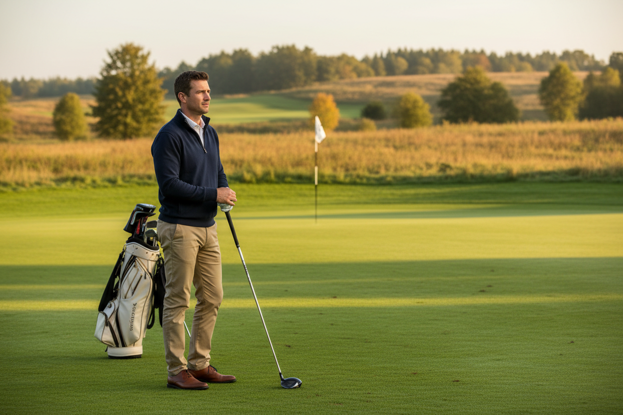 Konzentrierter Golfer auf dem Fairway – Fokus und mentale Energie Supplements VitaSpice