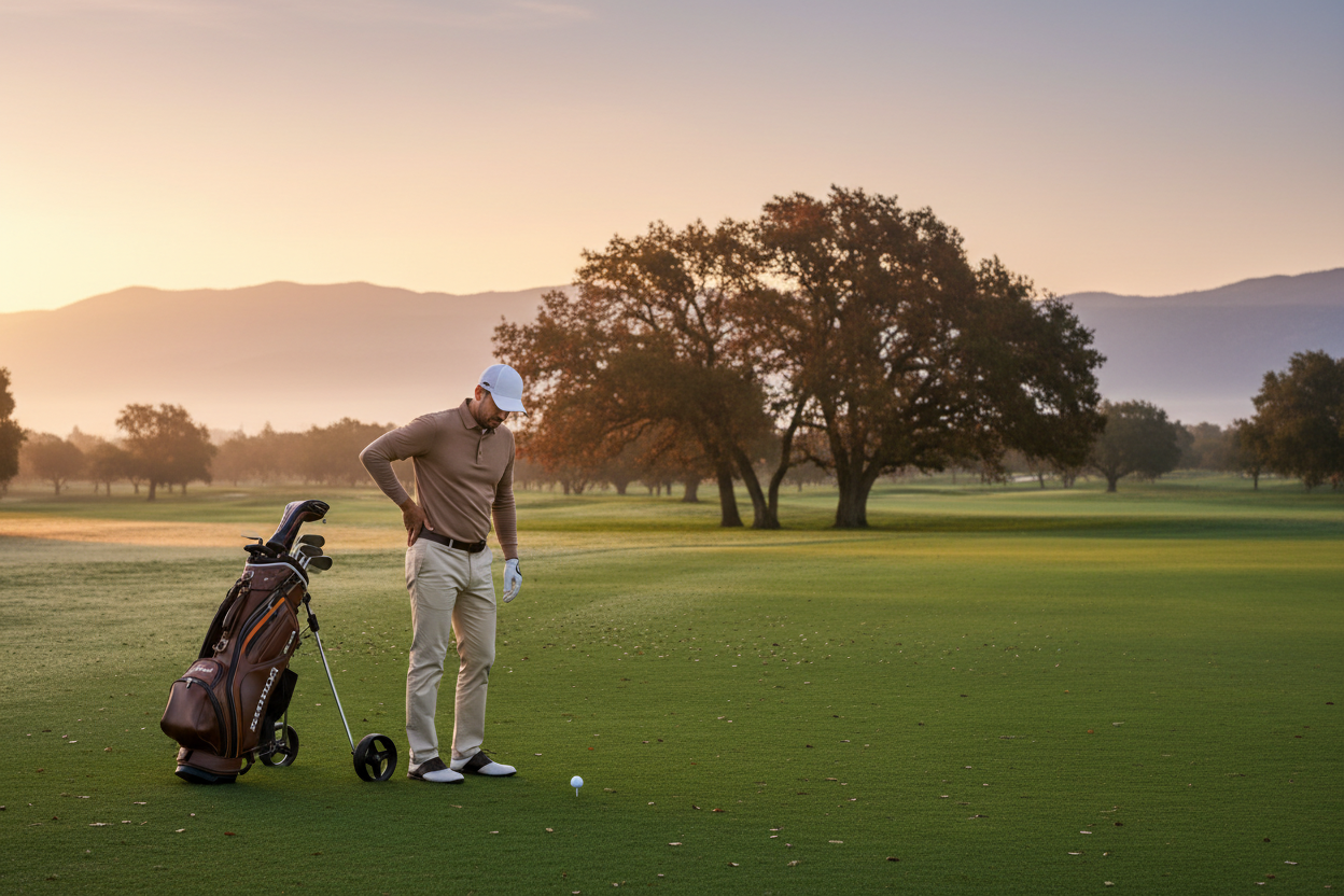 Golfer hält seine Hüfte auf dem Golfplatz – Hüftschmerzen Supplements VitaSpice