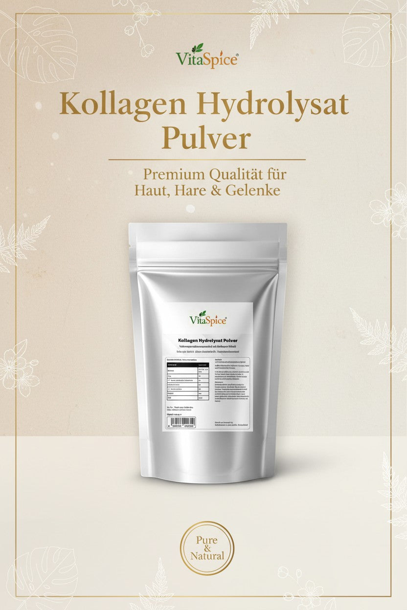 Kollagen Hydrosylat Pulver Doypack auf neutralem Hintergrund