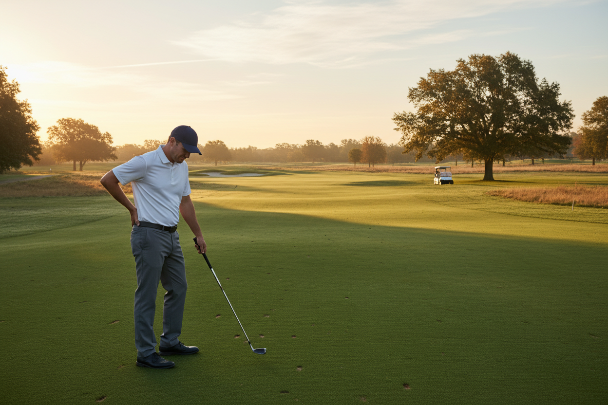 Golfer hält seinen Rücken auf dem Golfplatz – Rückenschmerzen Supplements VitaSpice