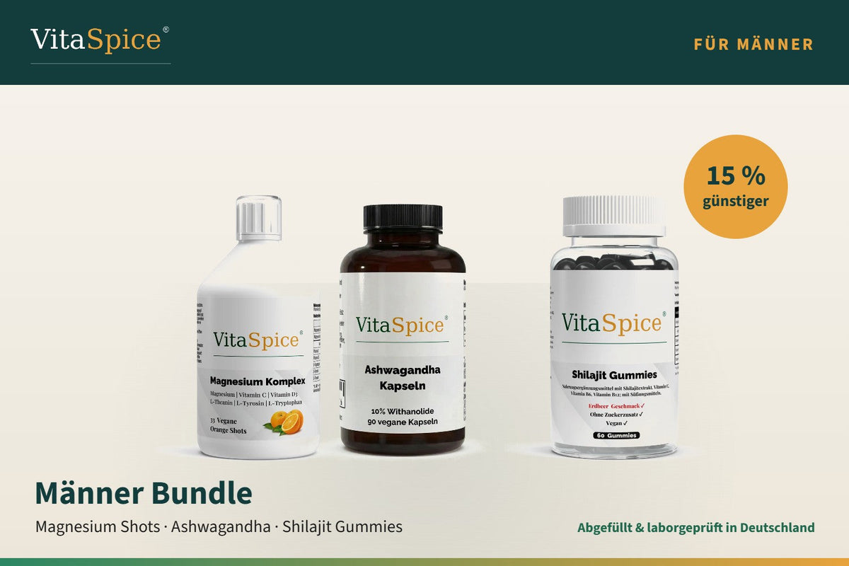 VitaSpice Männer Bundle: Magnesium Komplex Shots, Ashwagandha und Shilajit Gummies
