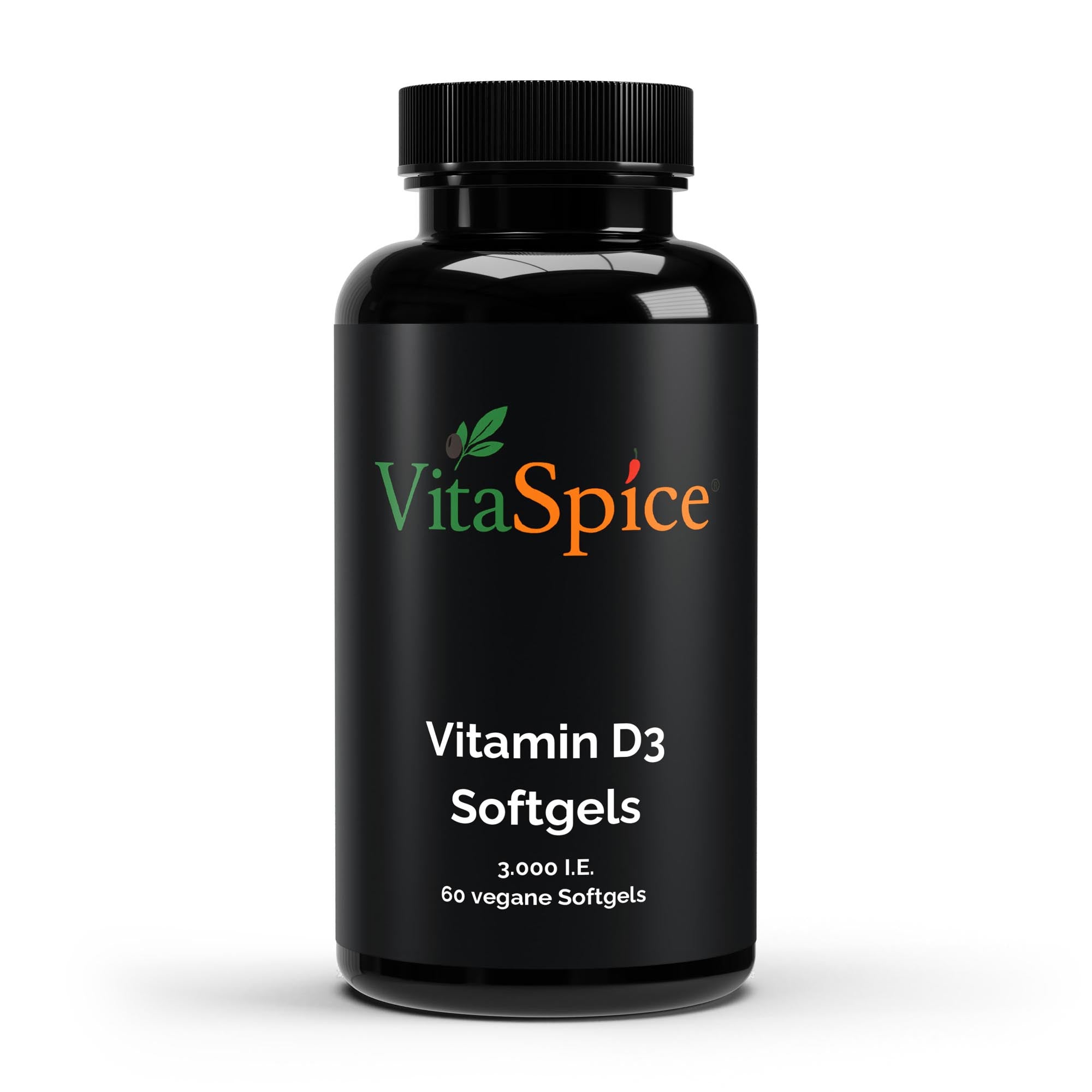 Vitamin D3 3000 I.E. Dose Vorderseite - 60 vegane Softgels hochdosiert
