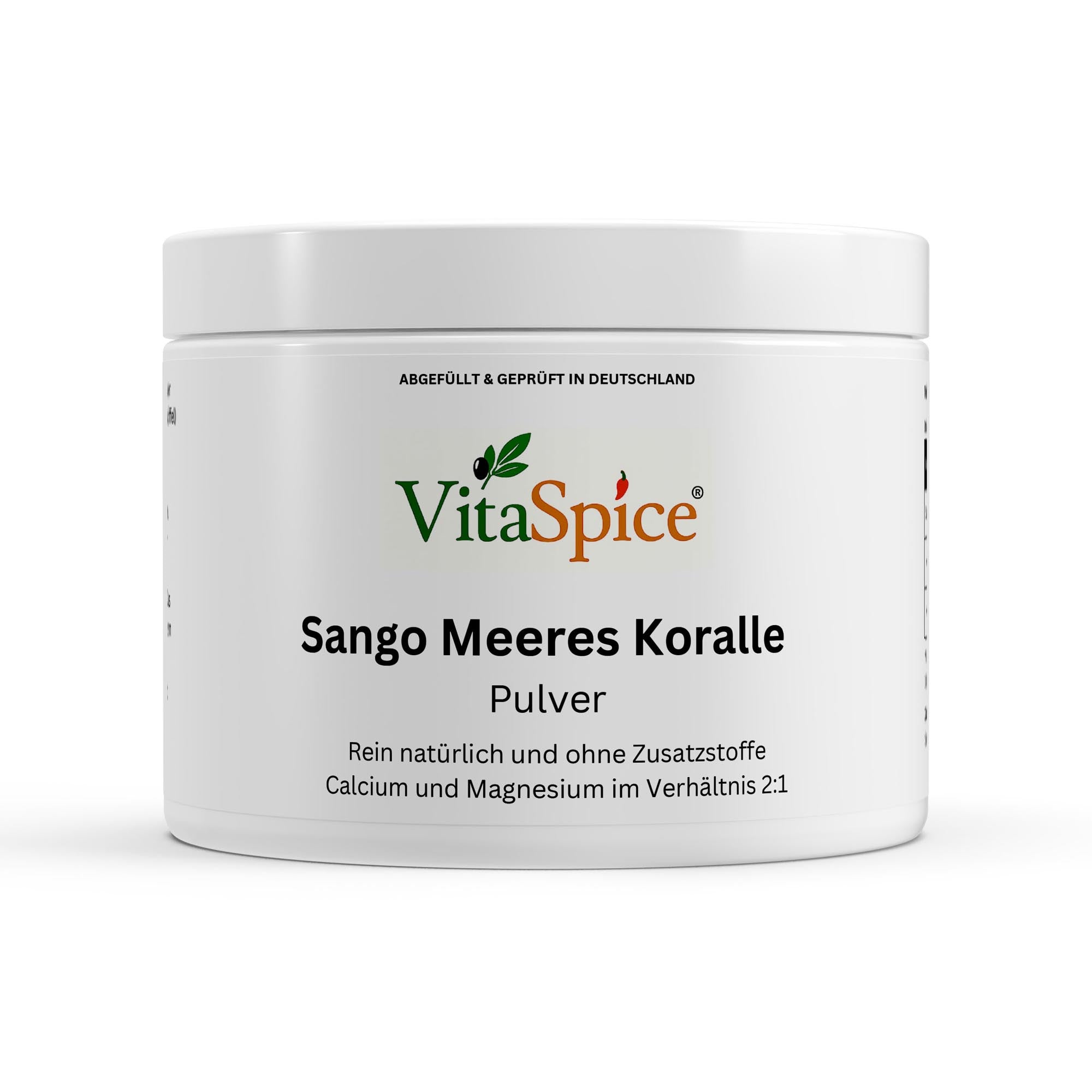Sango Koralle Dose Vorderseite - Natürliches Calcium Magnesium aus Koralle