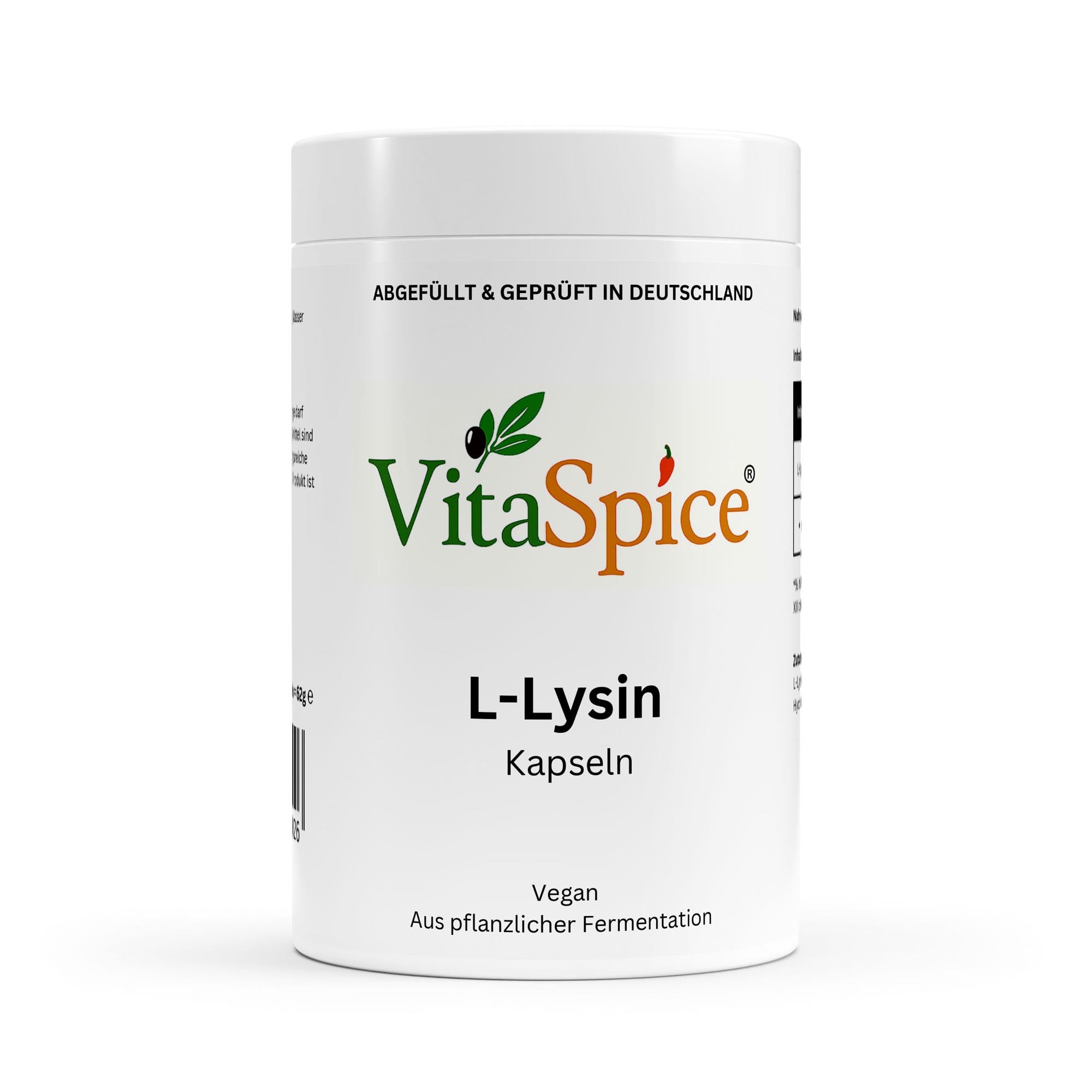 L-Lysin Dose Vorderseite - Essentielle Aminosäure hochdosiert