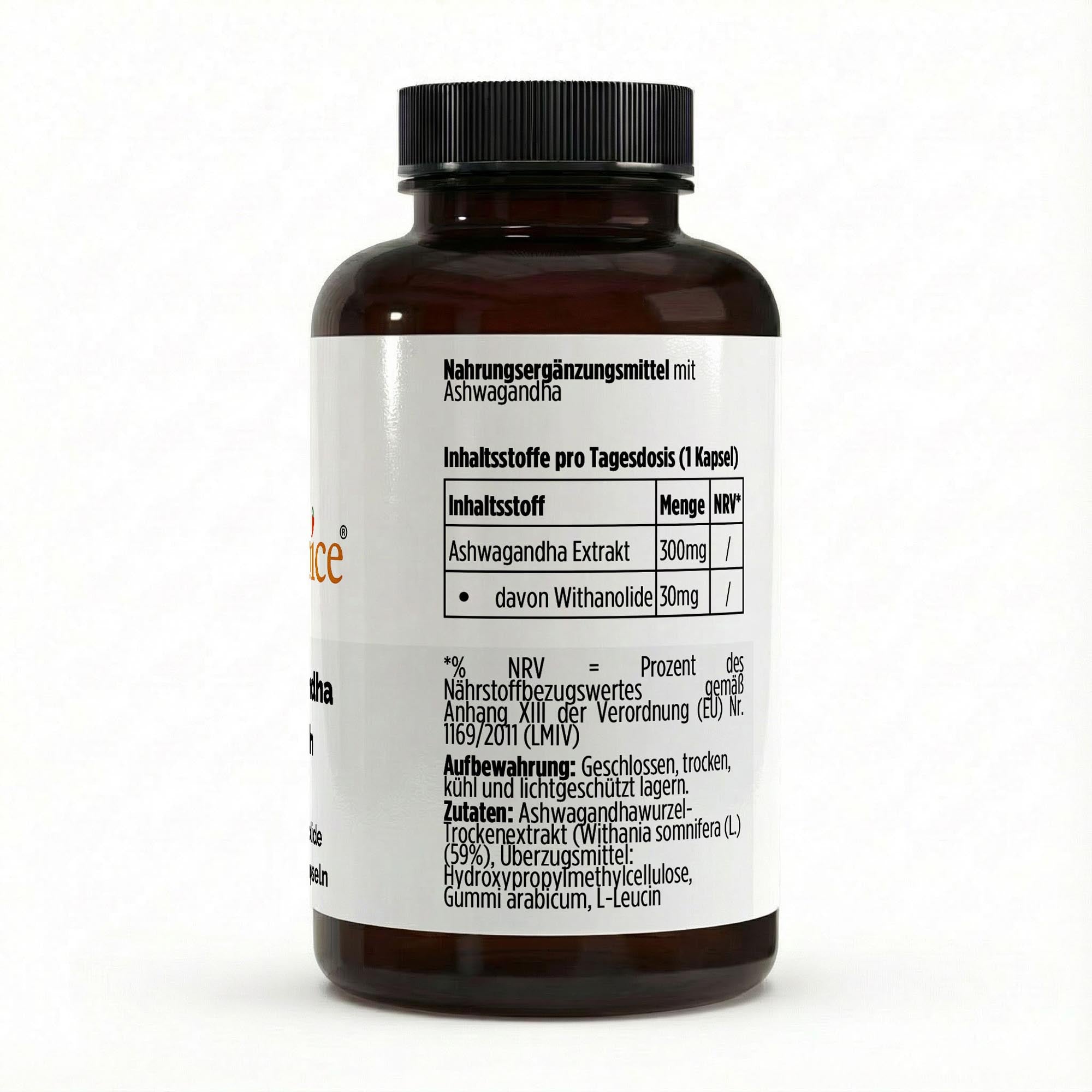 Ashwagandha Kapseln Inhaltsstoffe - Nährwerte mit 10% Withanolide Wurzelextrakt
