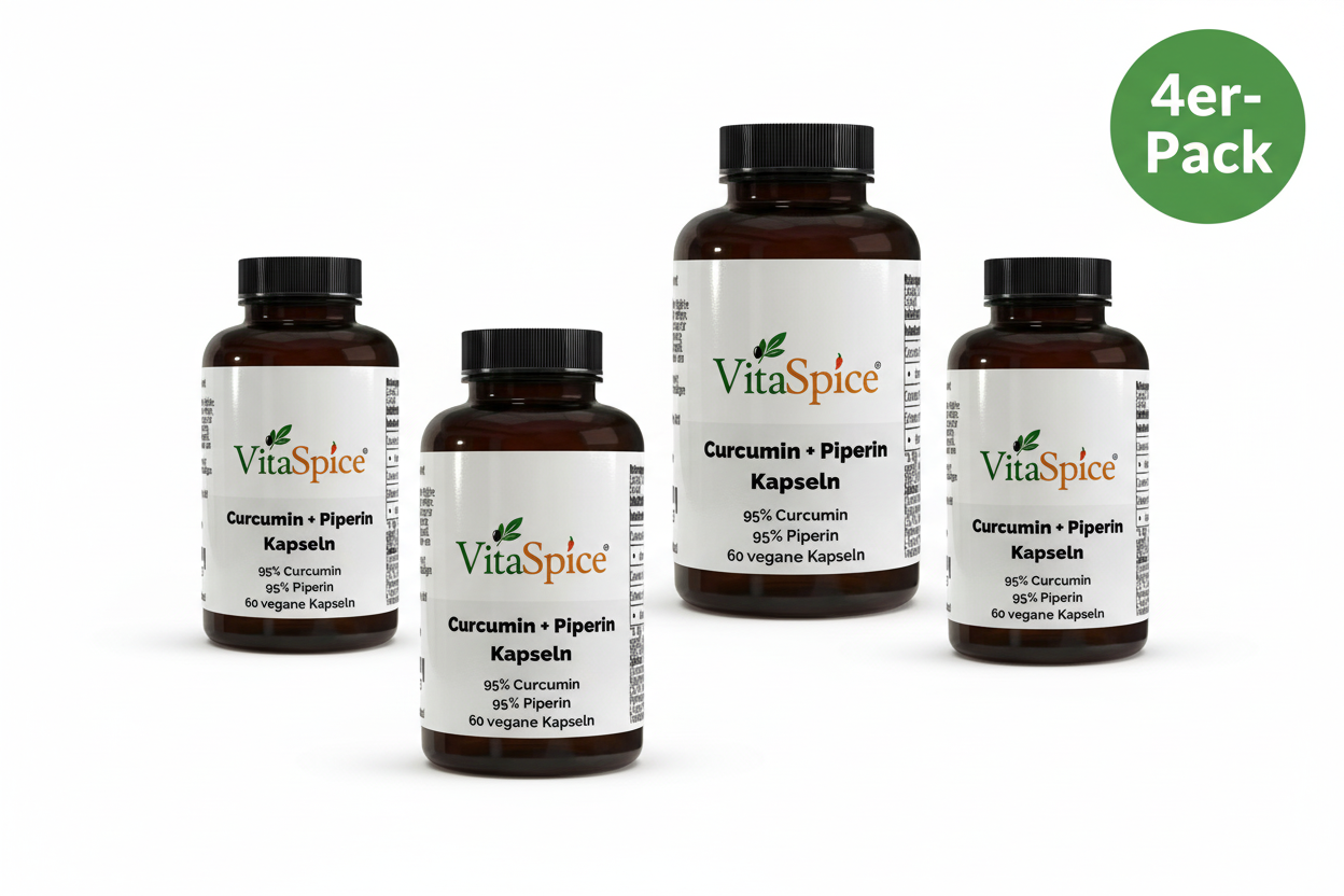 Curcuma 95% Curcumin + Piperin 4er-Pack Bundle - 4 Monate Vorrat mit 20% Mengenrabatt