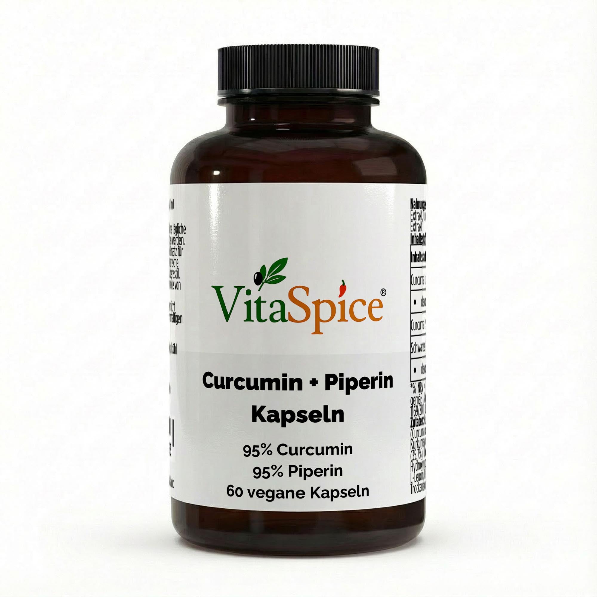 Curcuma 95% Curcumin + Piperin Kapseln 60 Stück Dose Vorderseite - Hochdosiert für Gelenke und Entzündungshemmung
