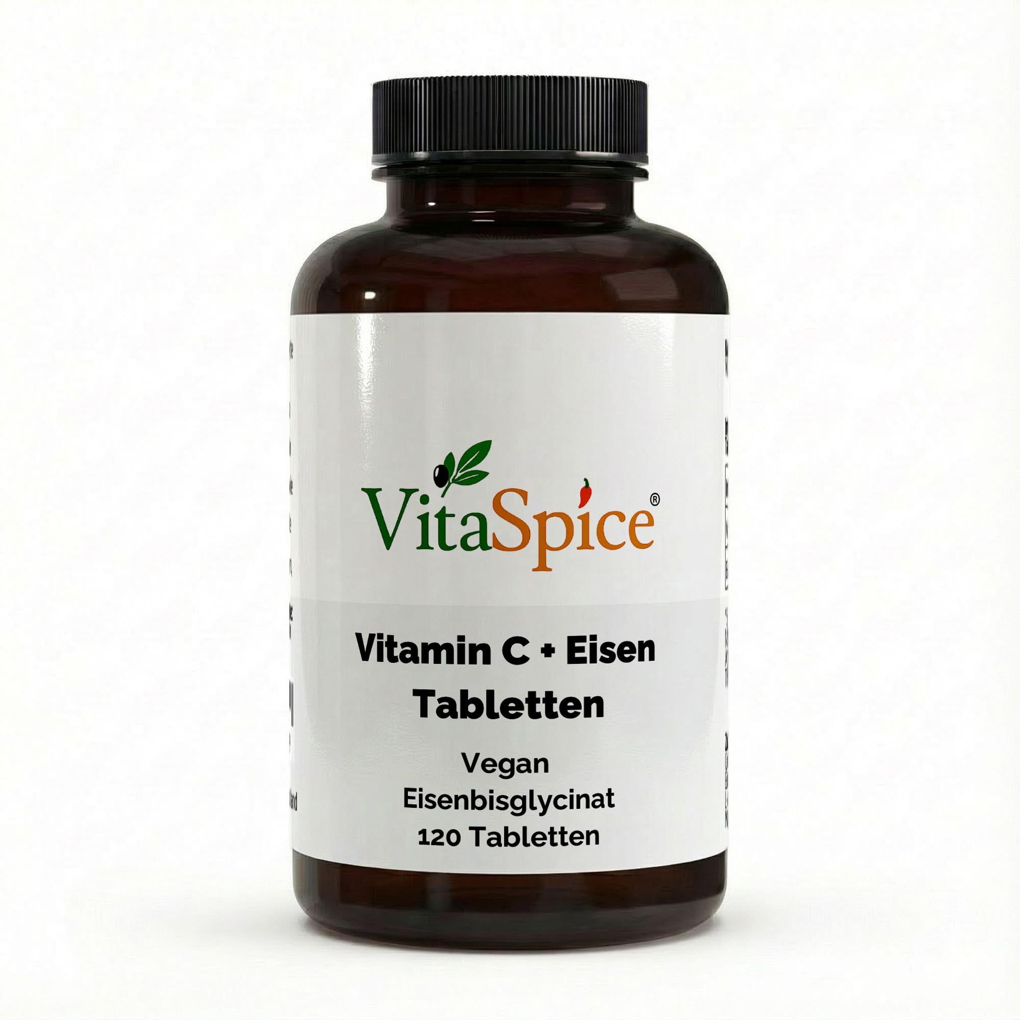 Eisen + Vitamin C 120 vegane Tabletten von VitaSpice in Kunststoffdose, hochverfügbares Eisenbisglycinat für Energie und Blutbildung, Premium-Qualität abgefüllt und laborgeprüft in Deutschland
