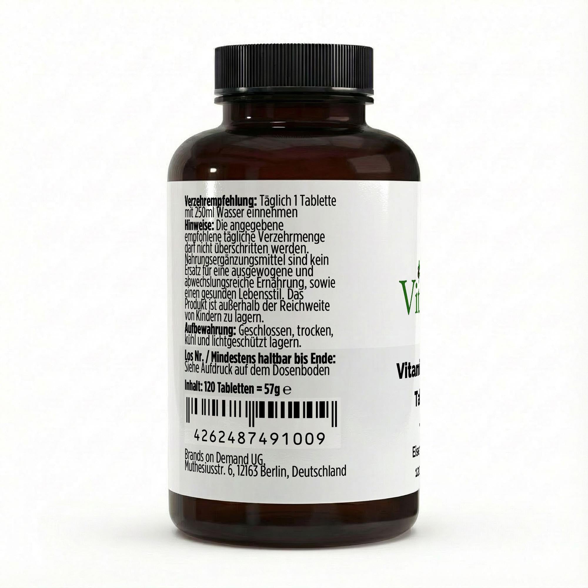 Eisen + Vitamin C 120 Tabletten Verzehrempfehlung und Produktinformationen, täglich 1 Tablette für 120 Tage Vorrat, unterstützt Energie und Sauerstofftransport
