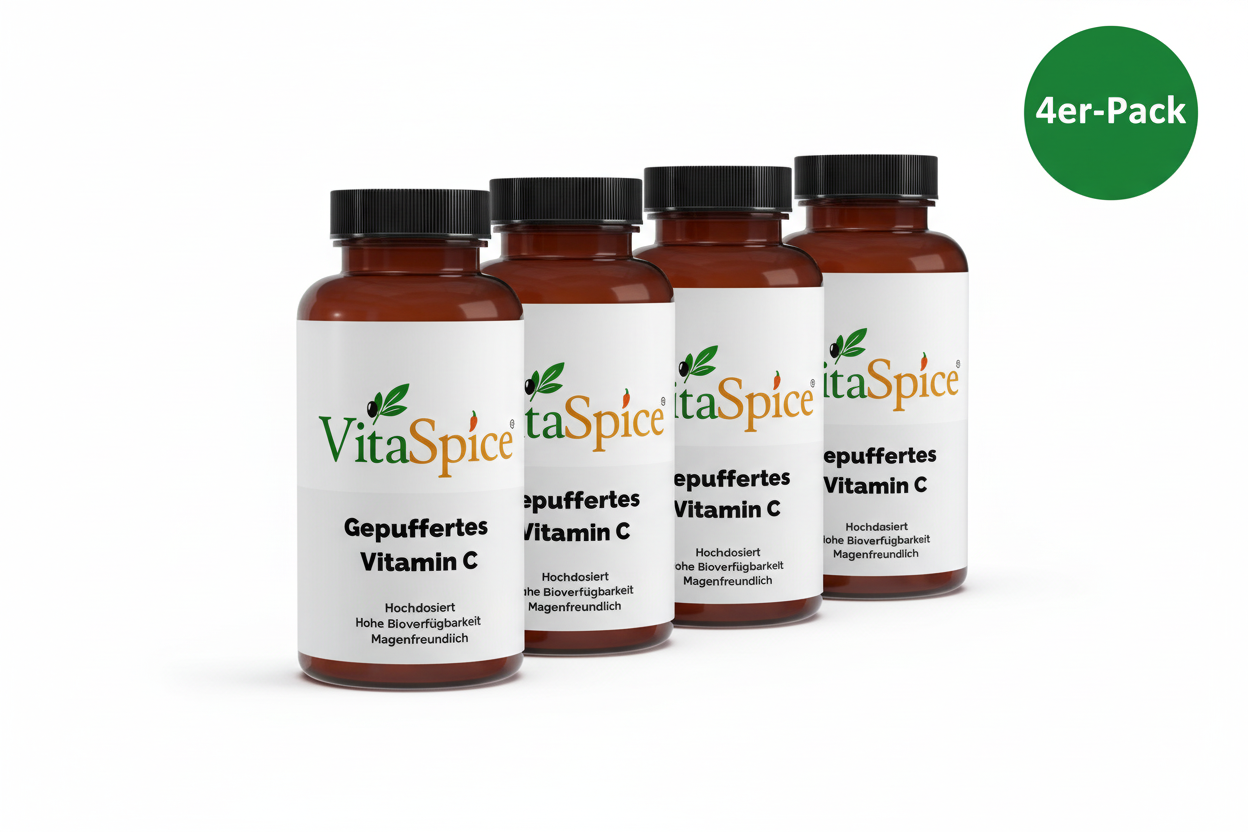 Gepuffertes Vitamin C 500mg + Magnesium 4er-Pack Bundle - 4 Monate Vorrat mit 20% Mengenrabatt