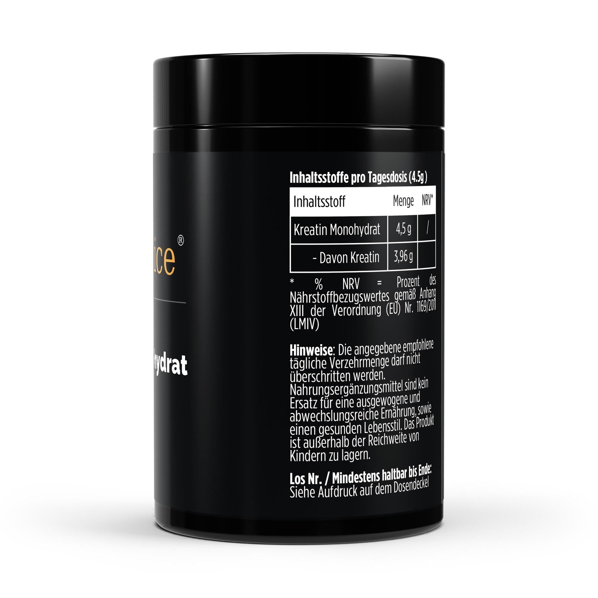 Kreatin Monohydrat 500g – Verpackung mit Produktangaben