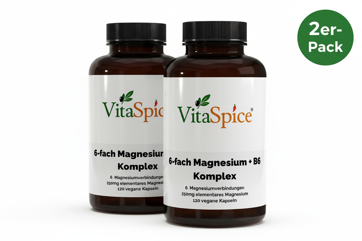 Magnesium 6x Komplex + B6 2er-Pack Bundle - 2 Monate Vorrat mit 10% Mengenrabatt