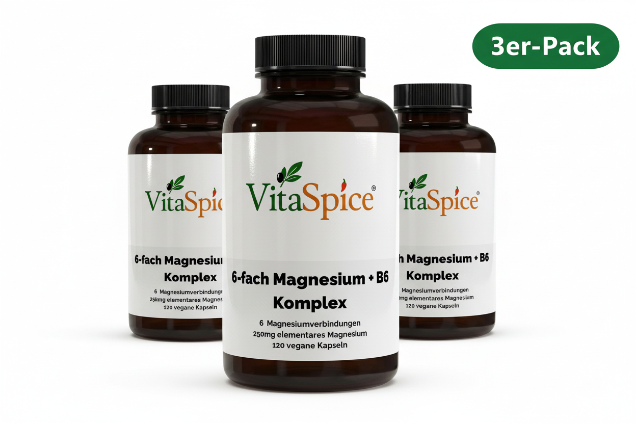 Magnesium 6x Komplex + B6 3er-Pack Bundle - 3 Monate Vorrat mit 15% Mengenrabatt