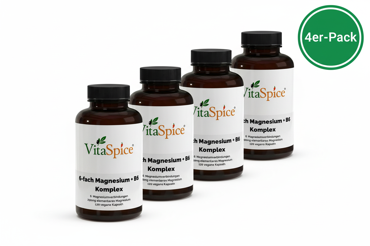 Magnesium 6x Komplex + B6 4er-Pack Bundle - 4 Monate Vorrat mit 20% Mengenrabatt