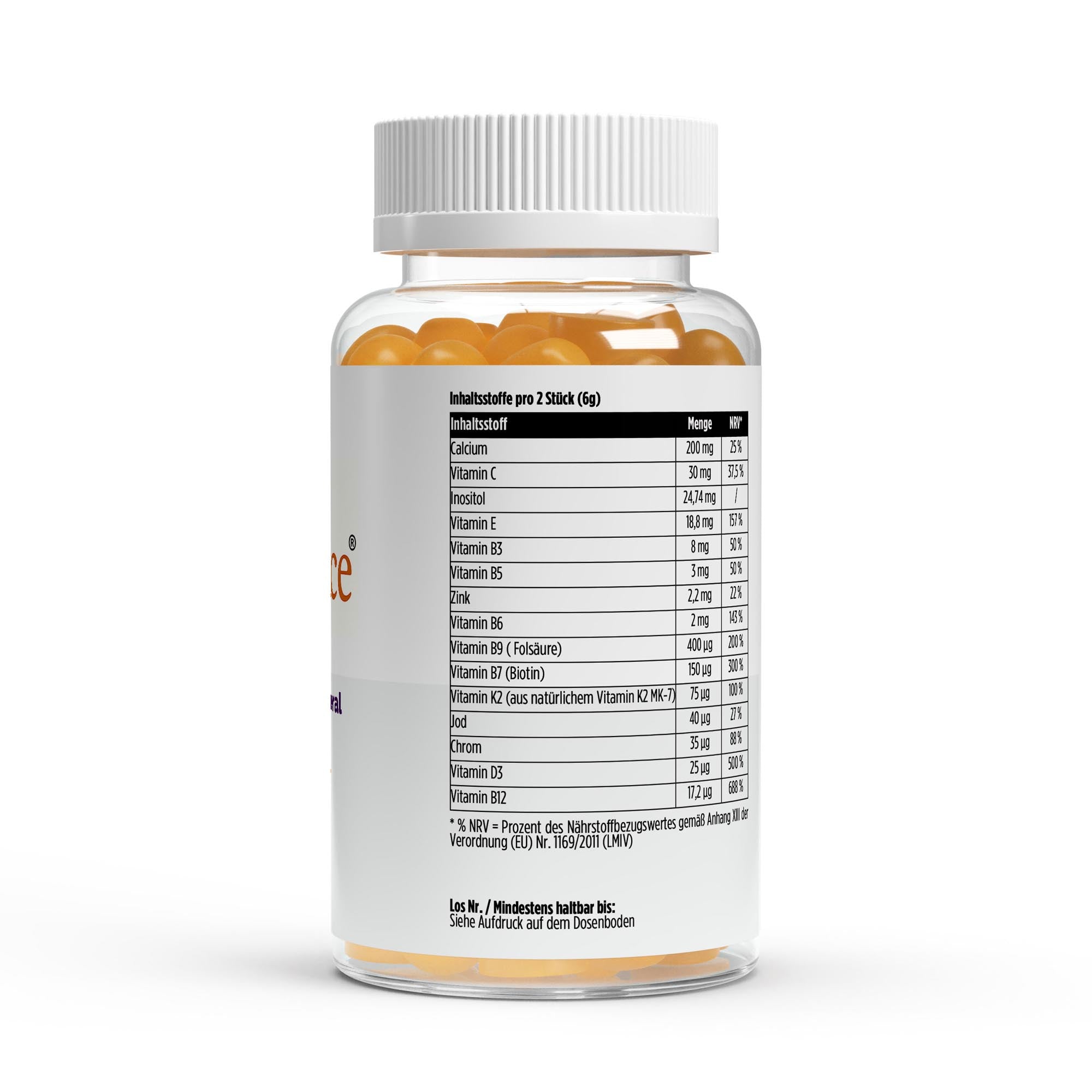 Multivitamin Gummies Nährwerttabelle - 10 Vitamine und Mineralstoffe - Verzehrempfehlung 2 Stück täglich
