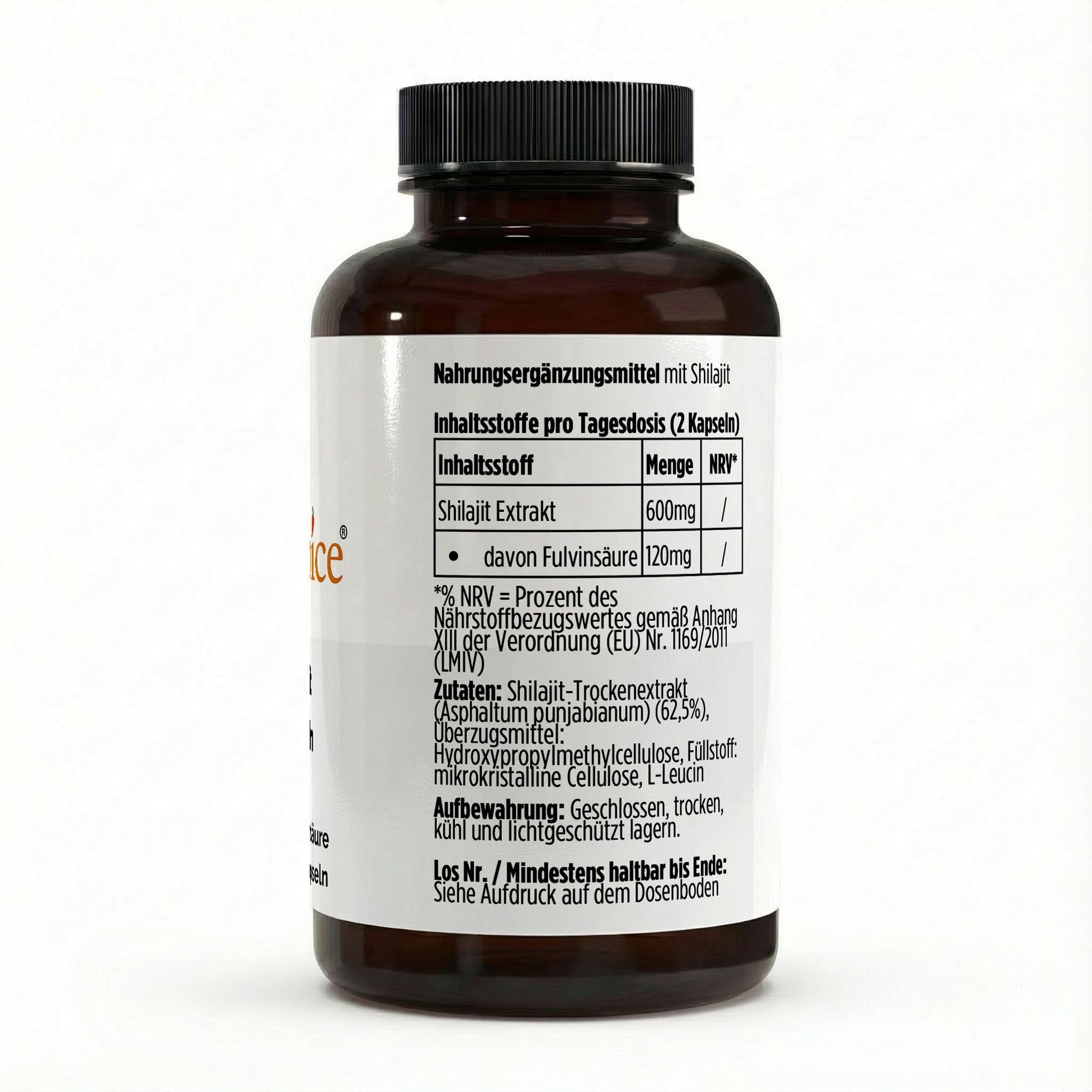 Shilajit Kapseln Inhaltsstoffe - Nährwerte mit 20% Fulvinsäure und 85+ Mineralien
