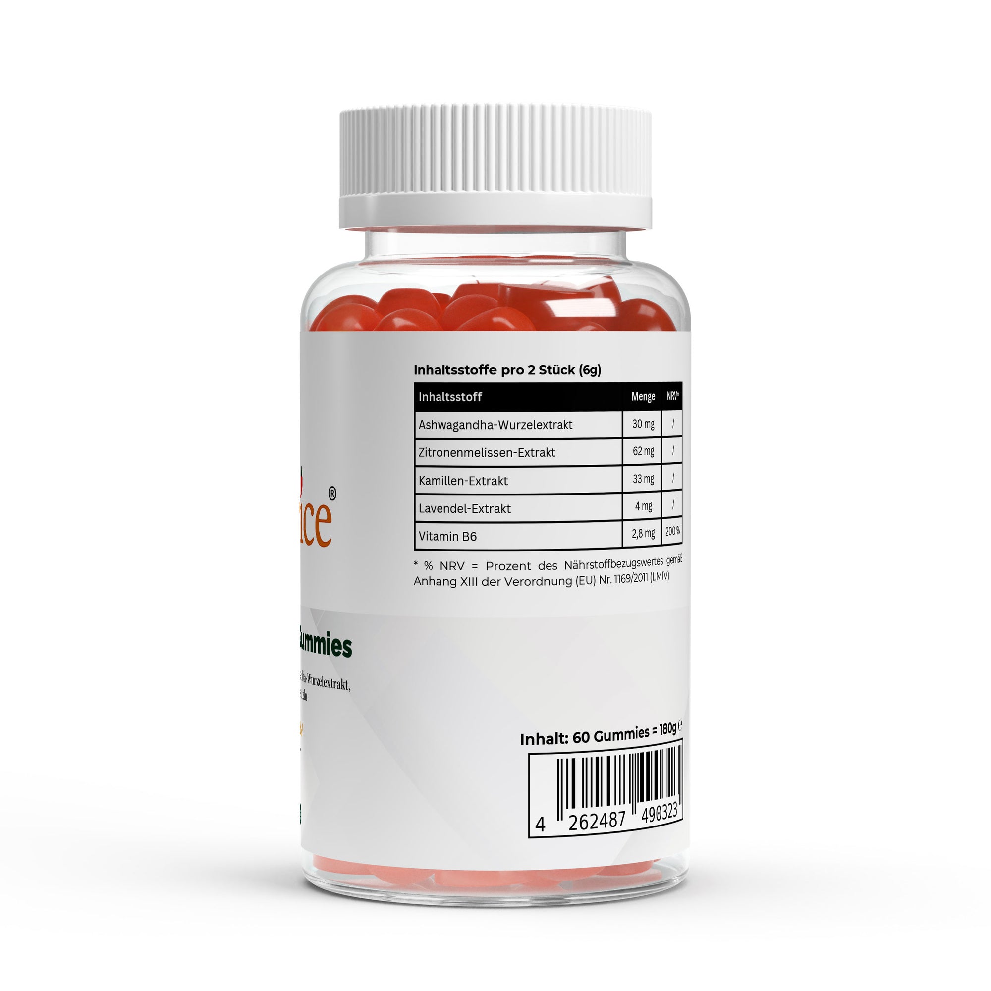 VitaSpice Ashwagandha Gummies als hochwertiges Produktfoto; Inhaltsstoffe, leckere Ashwagandha-Gummis für Stressabbau, mentale Balance und Vitalität – vegan und ohne künstliche Zusätze.