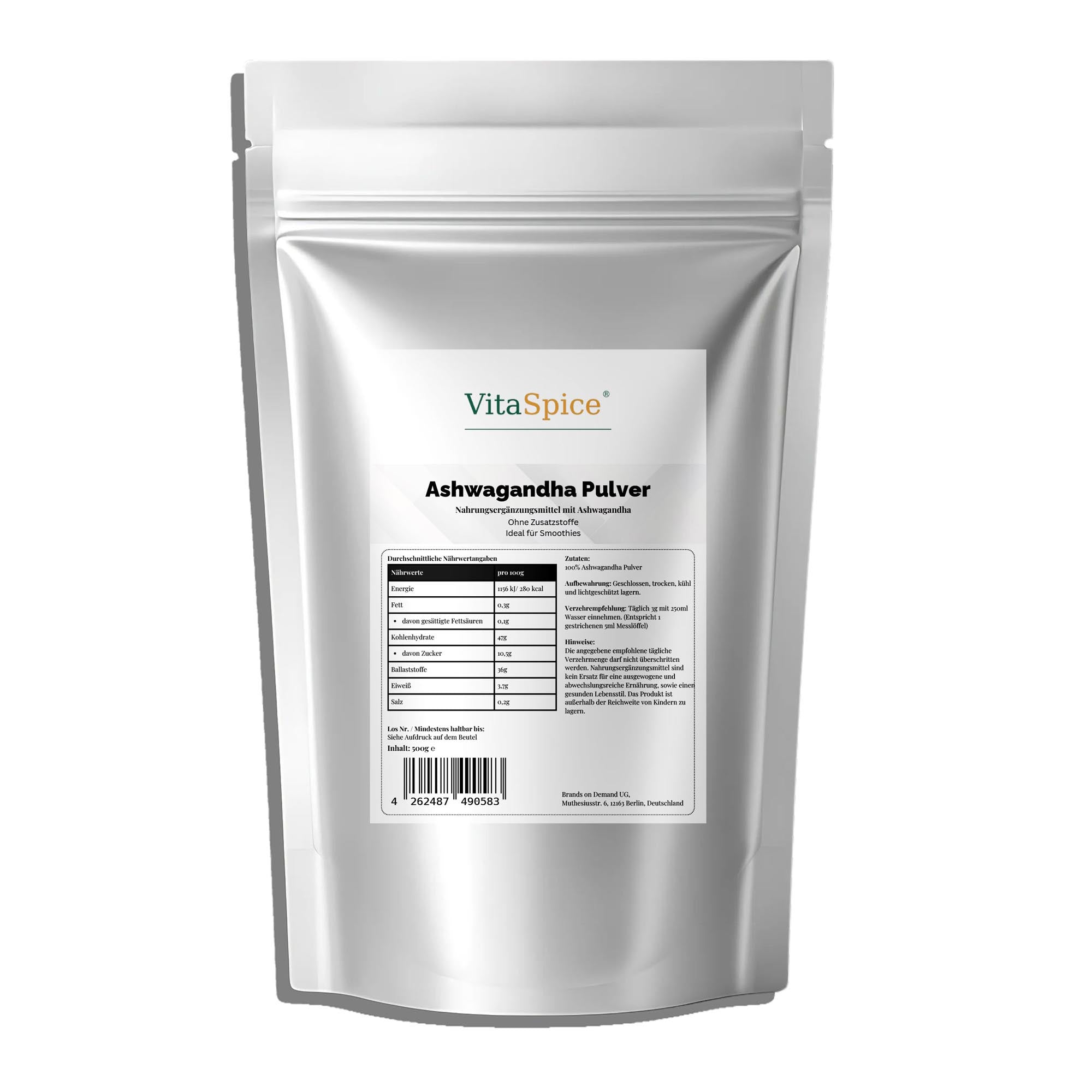 VitaSpice Ashwagandha Pulver 100% rein – 500g Doypack