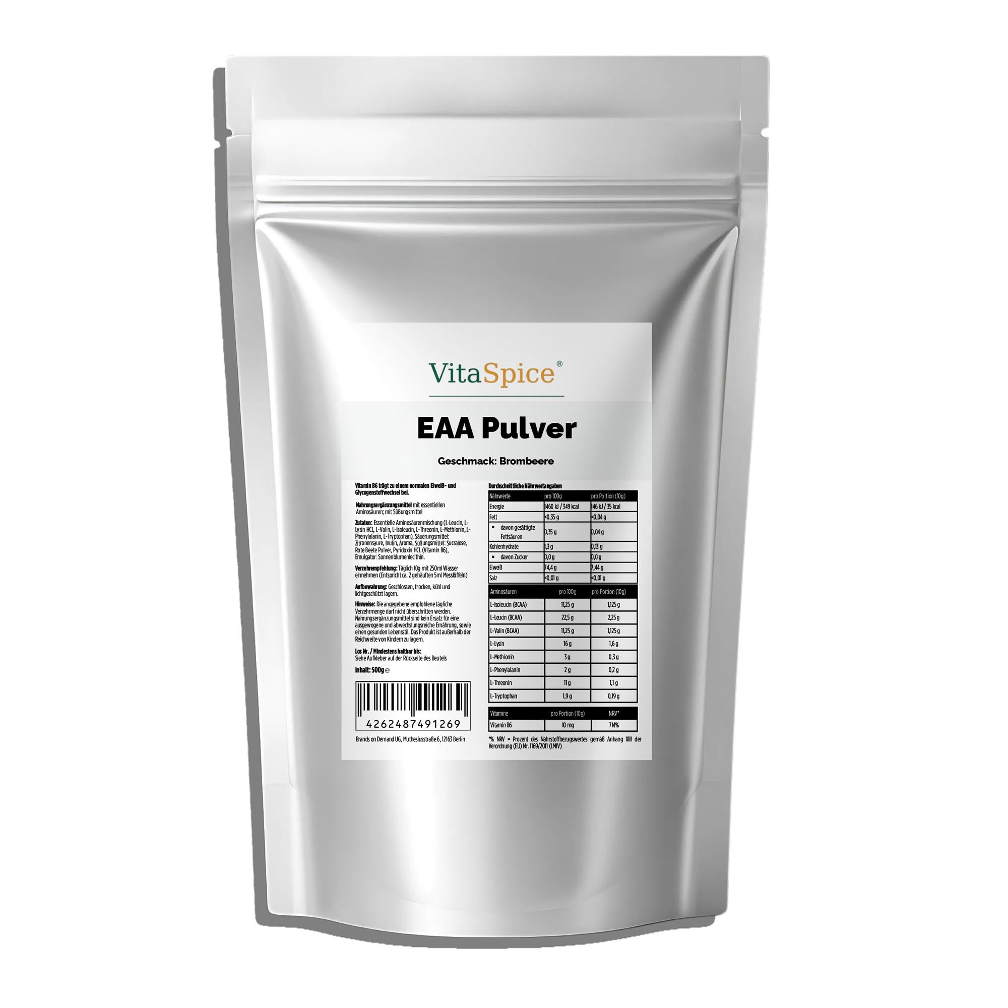 VitaSpice EAA Essentielle Aminosäuren Pulver Brombeere – 500g Doypack