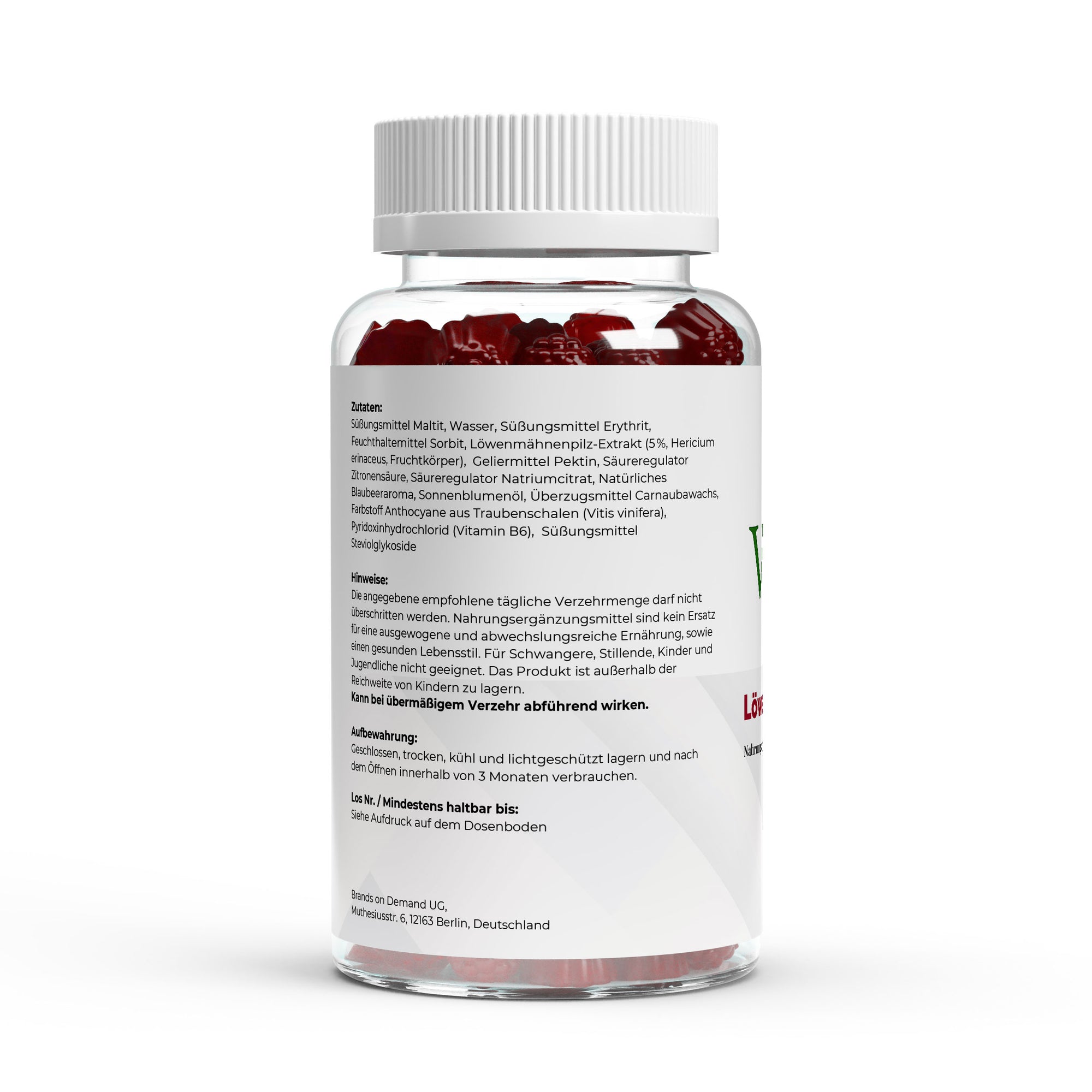 VitaSpice Löwenmähne Gummies als hochwertiges Produktfoto; Verzehrempfehlung, leckere Löwenmähne-Gummis für mentale Klarheit, Konzentration und kognitive Unterstützung – vegan und ohne künstliche Zusätze