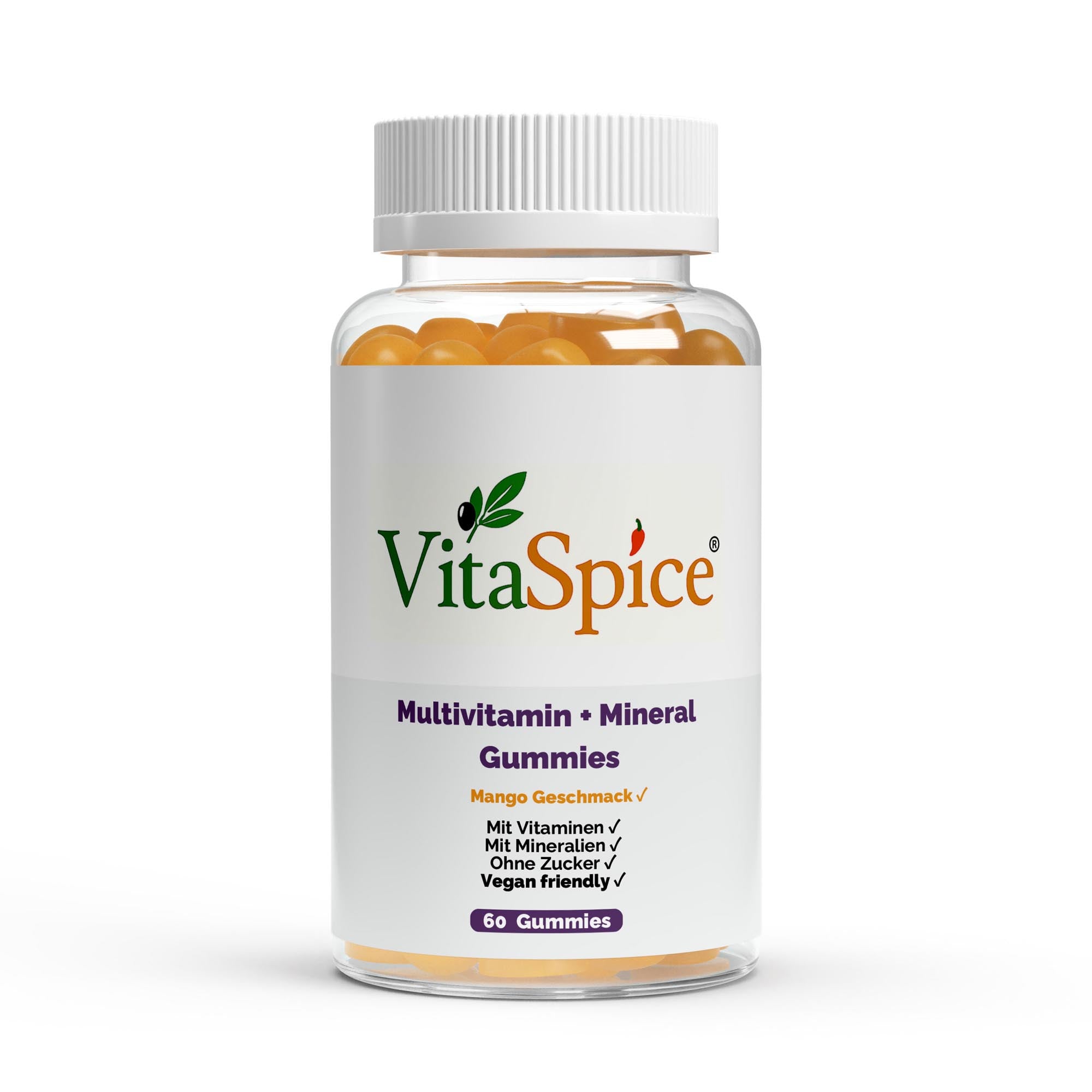 VitaSpice Multivitamin + Mineral Gummies - 60 vegane Gummibärchen in weißer Dose - Zuckerfrei
