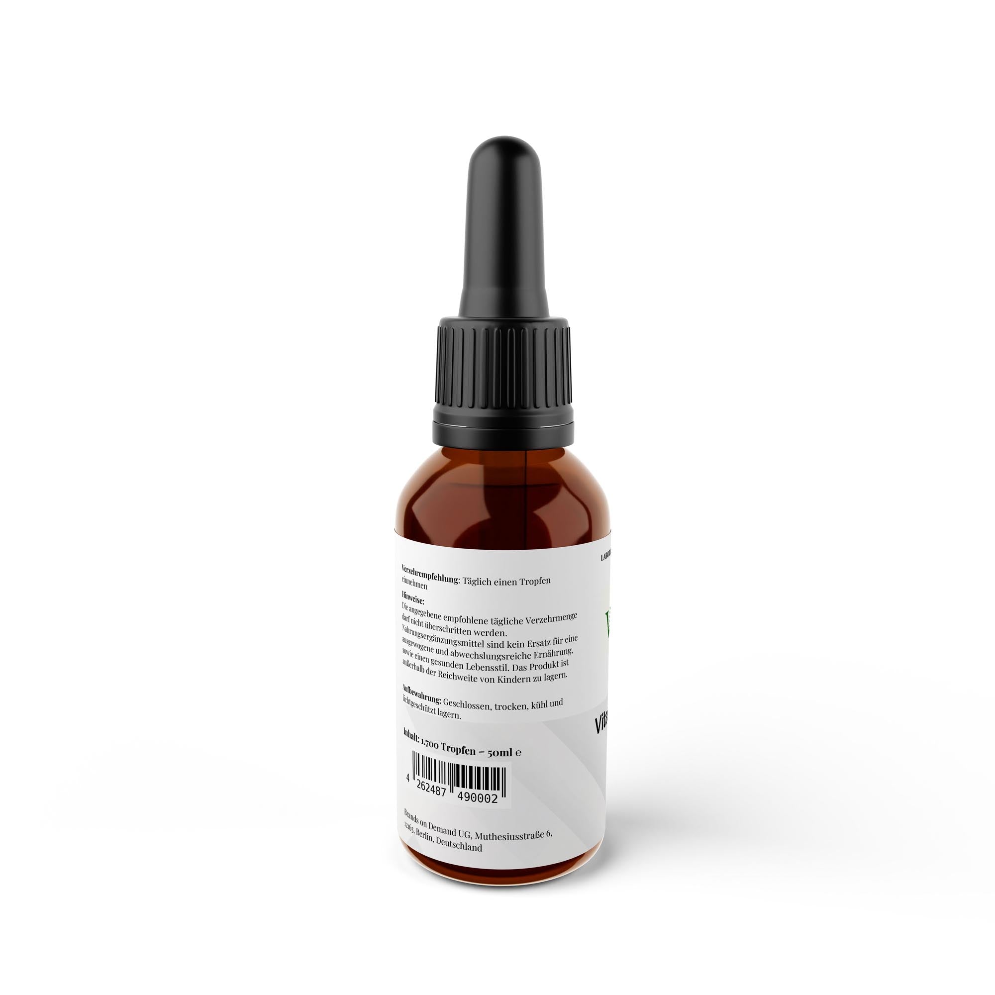 Vitamin D3 + K2 Tropfen Verpackung - Glasflasche mit Pipette Verzehremfehlung