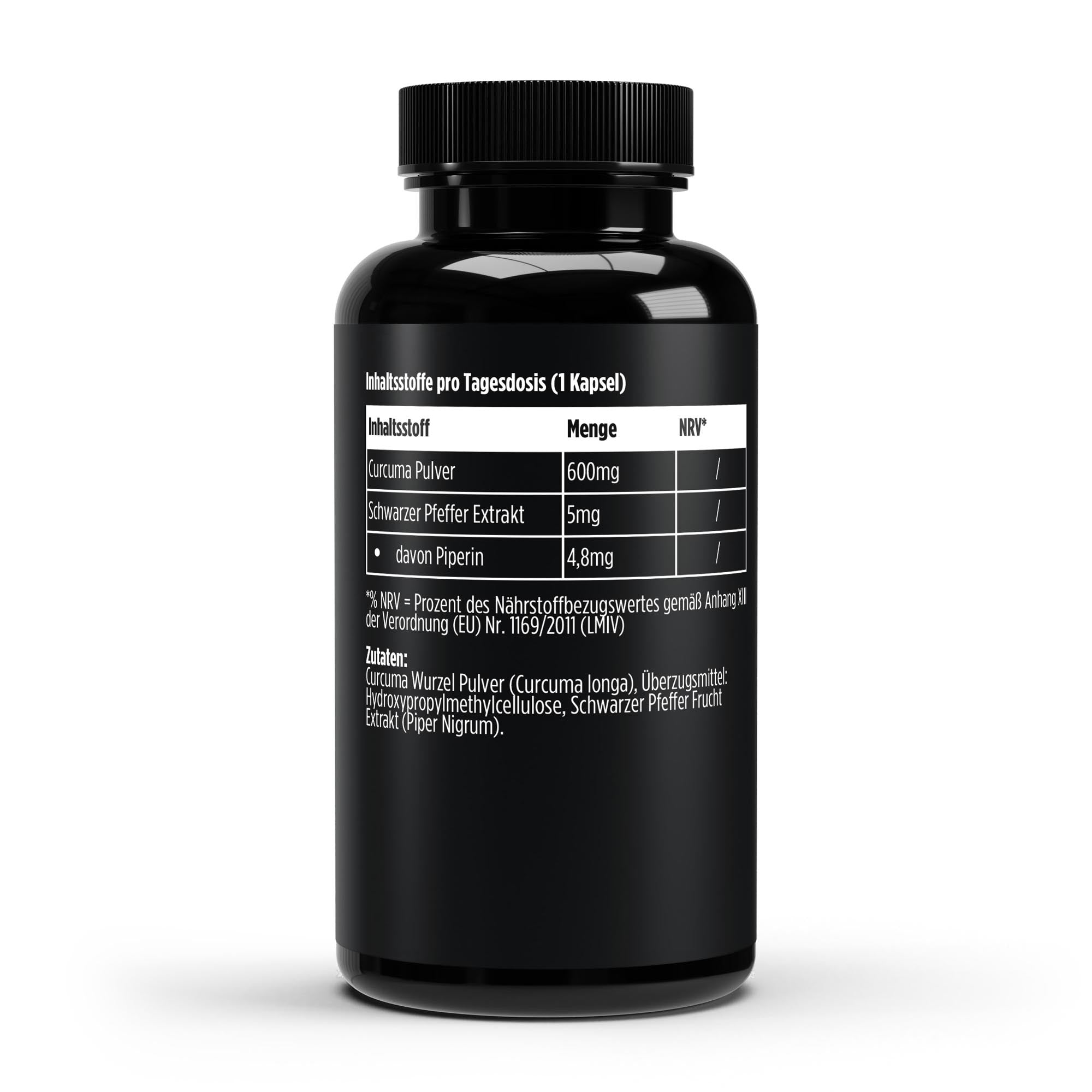 VitaSpice Curcuma Piperin als hochwertiges Produktfoto; Inhaltsstoffe; natürlicher Kurkuma-Extrakt mit Piperin für bessere Bioverfügbarkeit, Entzündungshemmung und antioxidative Wirkung – vegan und laborgeprüft.