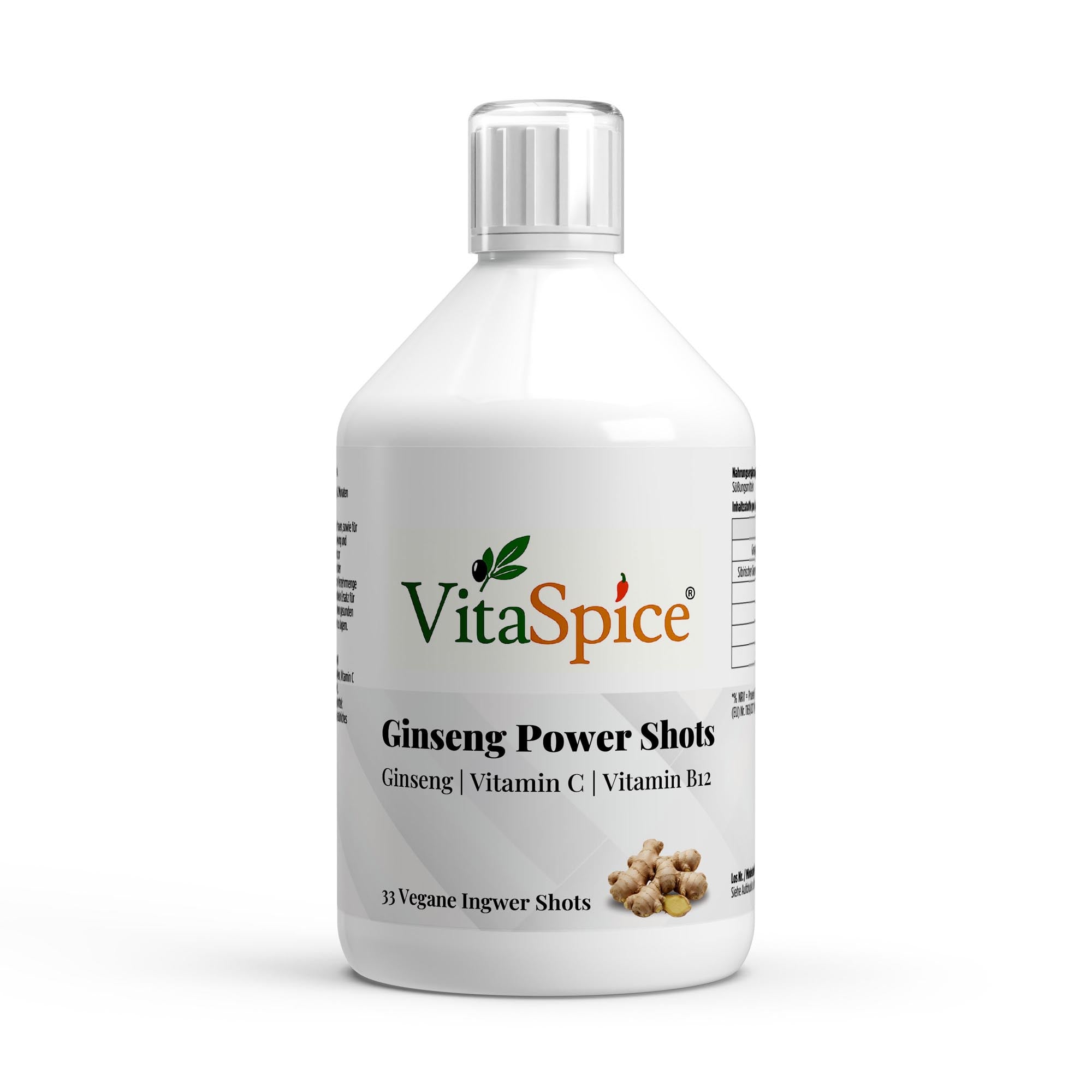 Ginseng Power Plus Shots Flasche Vorderseite - Ginseng Energie Booster