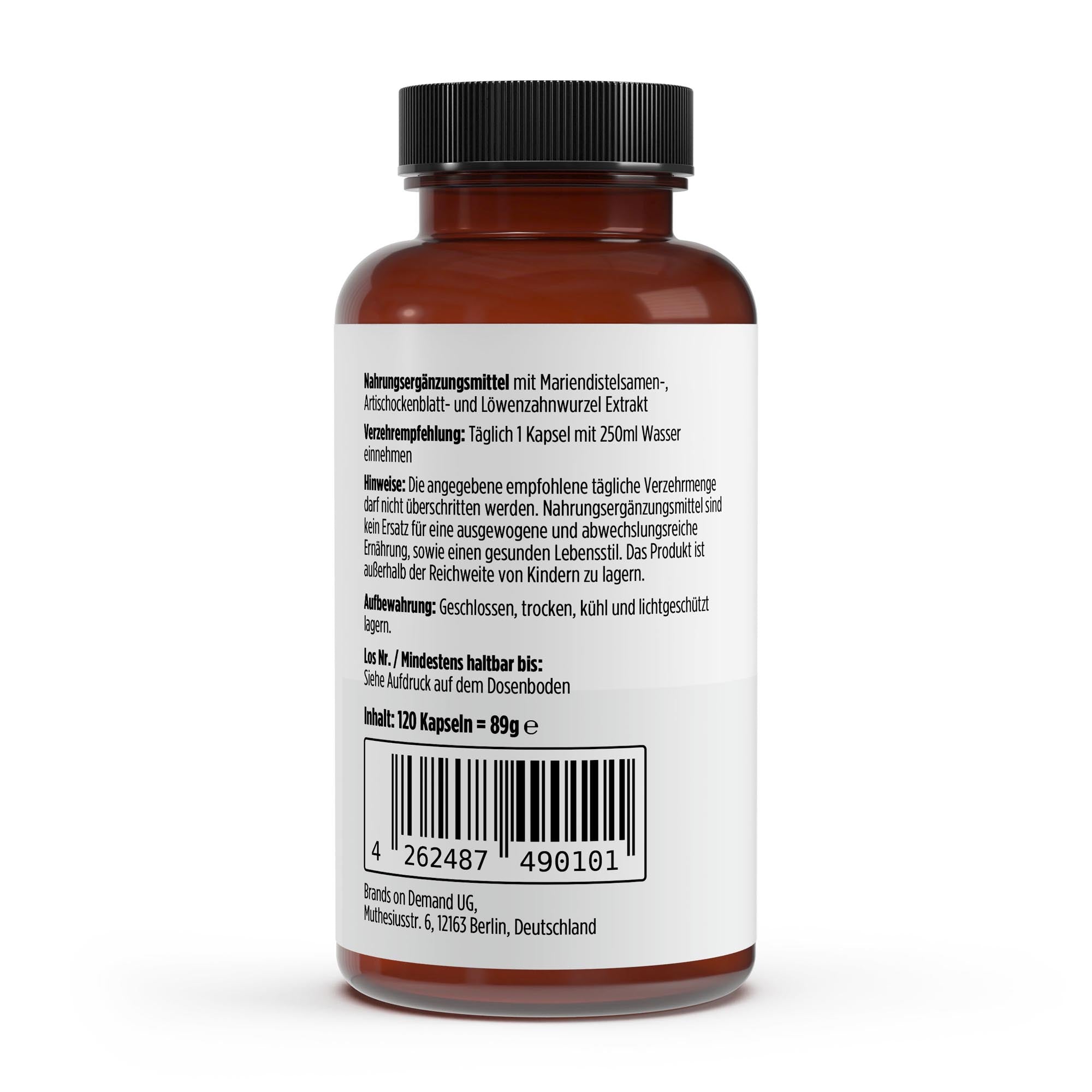 VitaSpice Mariendistel Artischocke Löwenzahn Komplex als hochwertiges Produktfoto; Verzehrempfehlung; pflanzlicher Leber- und Verdauungskomplex für Detox, Stoffwechsel und innere Balance – vegan und hochdosiert