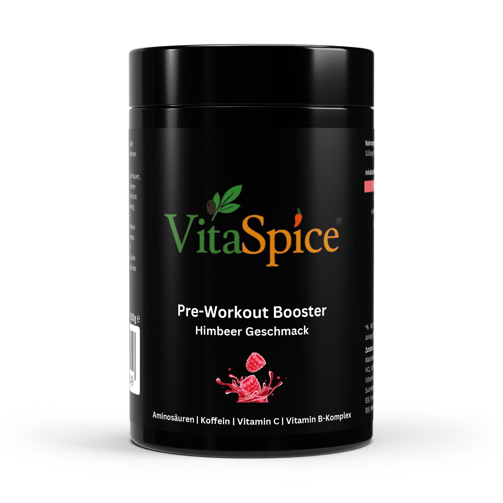 Booster Himbeere Dose Vorderseite - Pre-Workout Booster Himbeer Geschmack