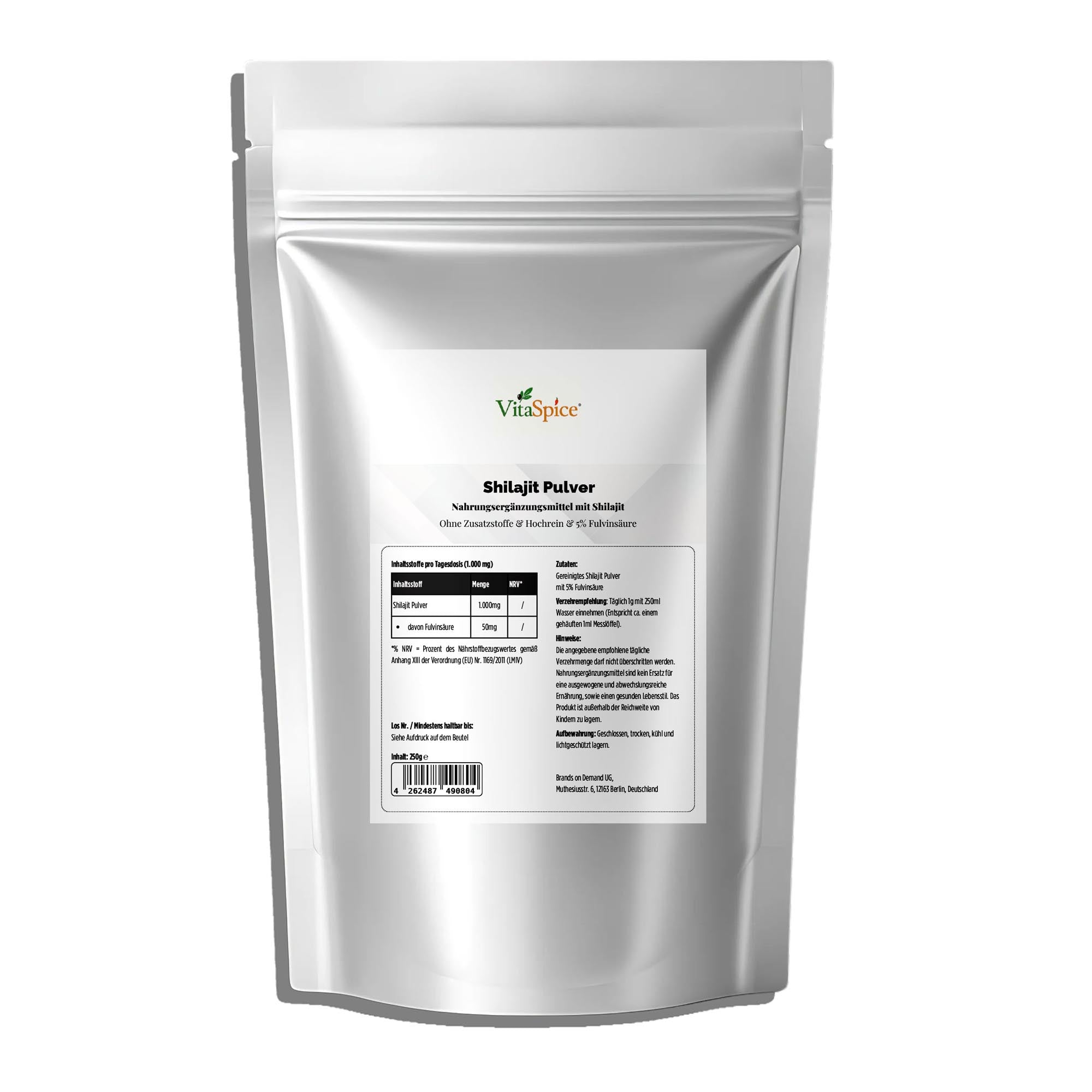 Shilajit Pulver Dose Vorderseite - Himalaya Shilajit Extrakt hochdosiert