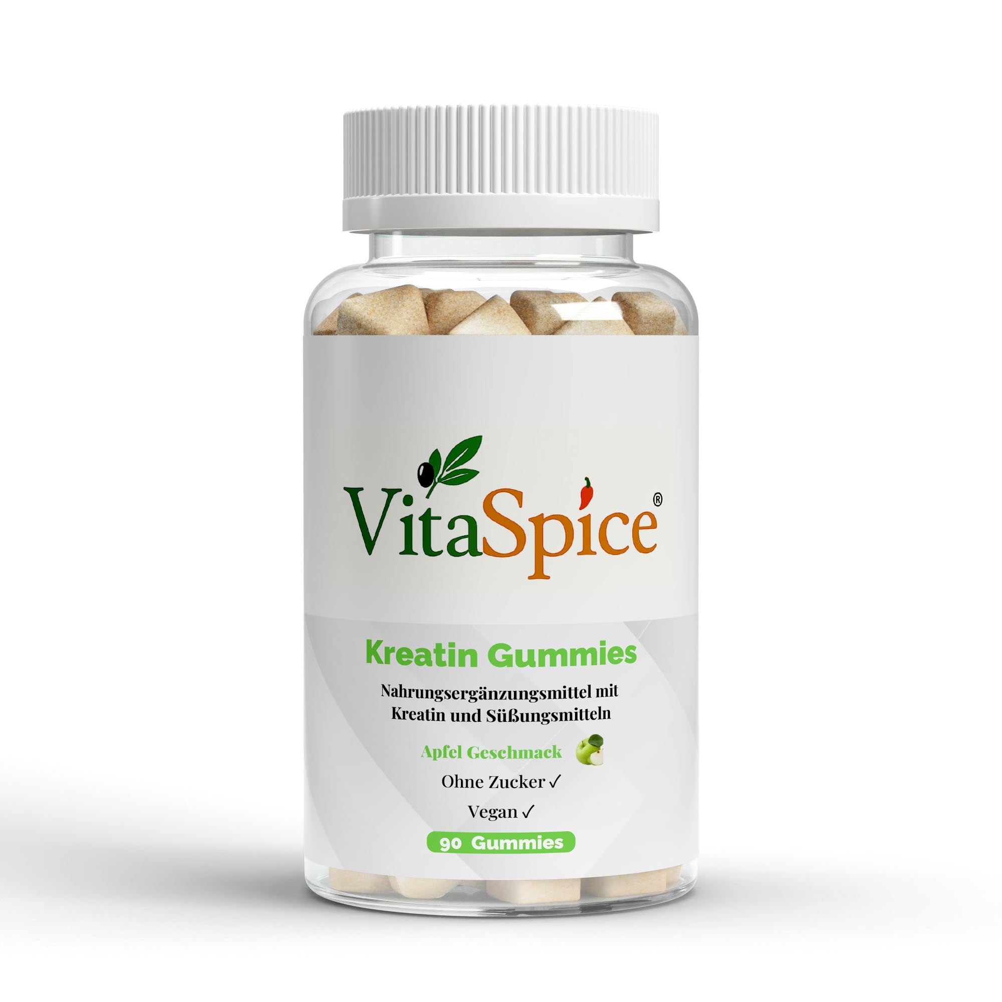 Premium Kreatin Gummies Dose Vorderseite - Creapure vegane Fruchtgummis