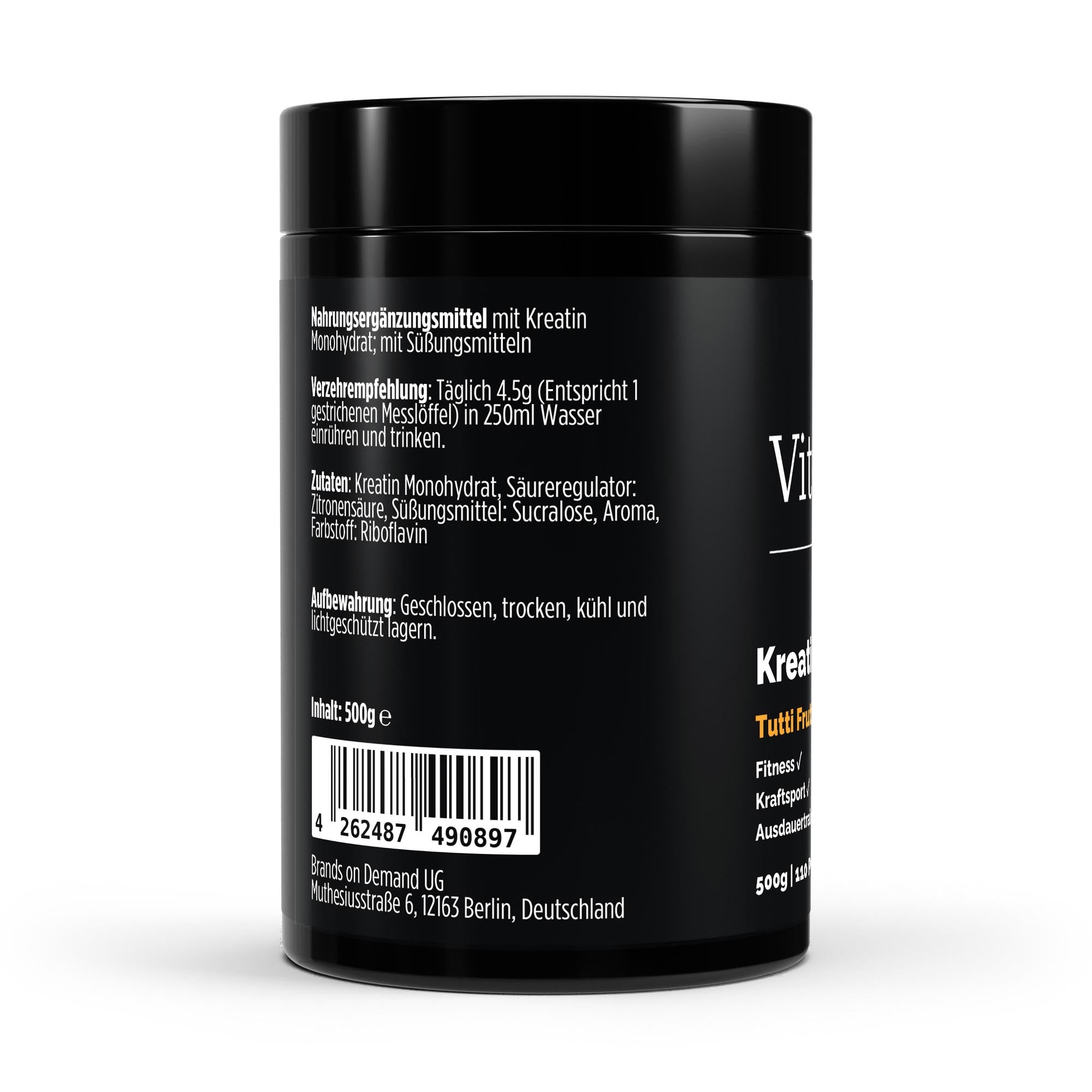 Kreatin Monohydrat Tutti Frutti – reines Creatine Pulver für Kraft & Muskelaufbau – Ansicht 3/3