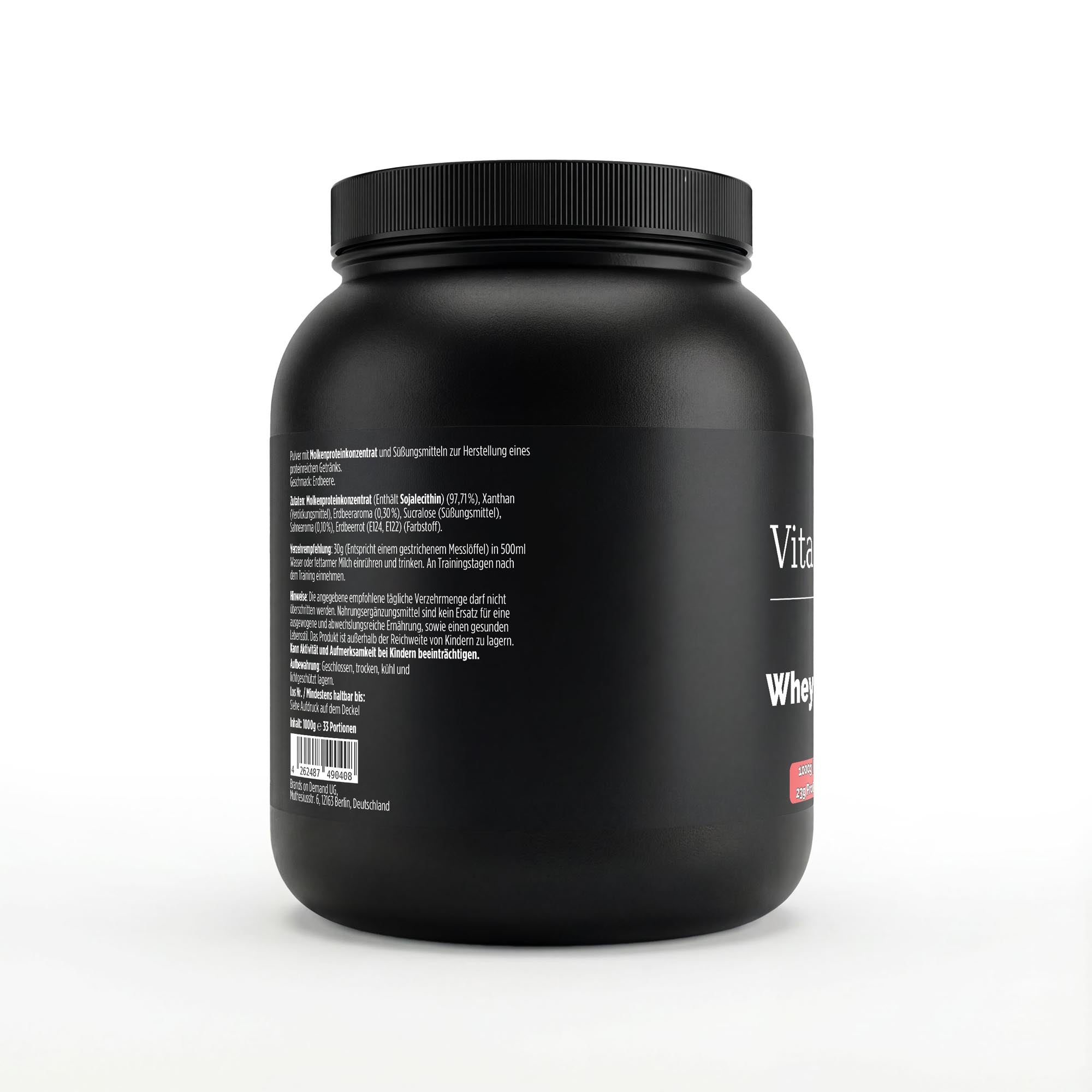 Premium Whey Protein Erdbeere – Molkenprotein für Muskelaufbau, 1000g – Ansicht 3/3